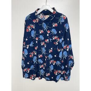 Faded Glory Blue Floral Button-front Women’s Top Rayon Relaxed Fit Size 4XL 26W